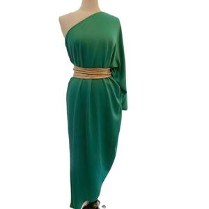 Tyce Elegant Teal Green One-Shoulder Kaftan Dress NWOT
